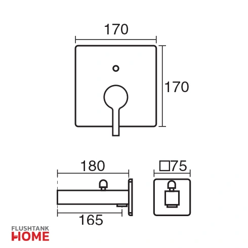 ابعاد شیر حمام آوا تیپ 4 توکار کی دبلیو سی-kwc