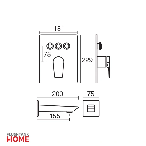 ابعاد شیر حمام ورونا تیپ 4 توکار کی دبلیو سی-kwc